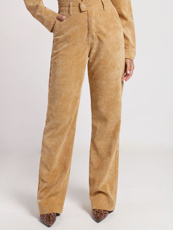 Calça Veludo Wide Leg Feminina CAQUI 44