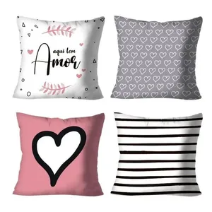 Kit 4 Capas De Almofadas Decorativa Aqui Tem Amor