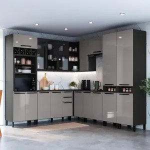 Cozinha Modulada Completa Fidelitá Mônaco 8 Peças 519cm 18 Portas 2 Gavetas Com Tampo Chumbo/titânio
