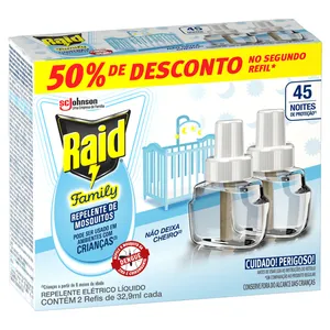 Repelente Líquido Elétrico 4 Raid Family 5 Noites Sem Perfume 2 Unidades 32,9ml Cada