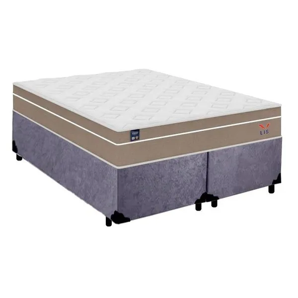 Cama Box Casal Bipartido Suede + Colchão Lis Molas Ensacadas Plumatex 138x188x64cm Cinza