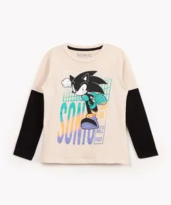 camiseta infantil de algodão manga longa sonic bege 4