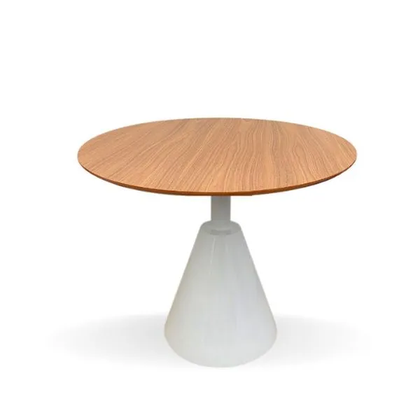 Mesa De Jantar Cone Redonda Velt 80 Cm Tampo Freijó Base Branca Cor Marrom