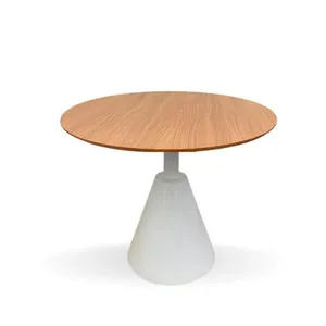 Mesa De Jantar Cone Redonda Velt 80 Cm Tampo Freijó Base Branca Cor Marrom