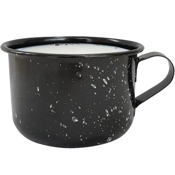 Caneca Esmaltada Grande Leiteira 600ml Caneca Rustico Preta