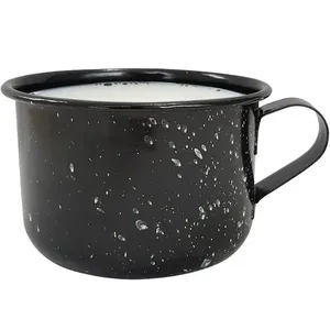 Caneca Esmaltada Grande Leiteira 600ml Caneca Rustico Preta