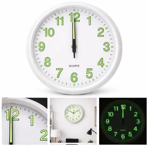 Relógio de Parede Fluorescente Luminoso Noturno Analógico Silencioso 25cm Transparente Yeet Relógio de Parede Fluorescente Noturno Analógico Silencioso 25cm Yeet