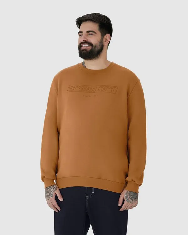 Blusão Masculino Plus Size Urban Art Em Moletom Comfy Flanelado Marrom - G2