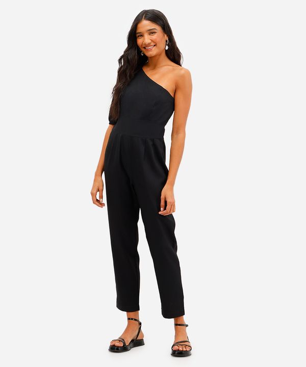 macacão ombro único feminino com linho preto M