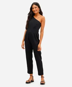 macacão ombro único feminino com linho preto PP