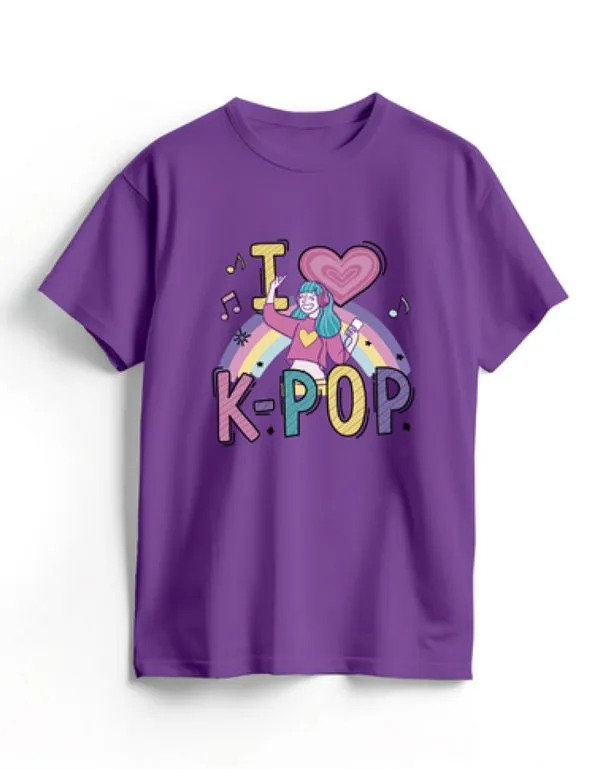 Camiseta de Algodão Roxa K-Pop Cute 14 / Roxo