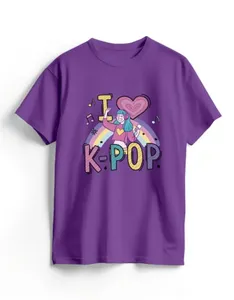 Camiseta de Algodão Roxa K-Pop Cute 14 / Roxo