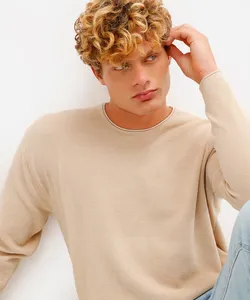 suéter masculino de tricot texturizado bege GG