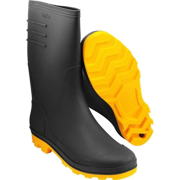 Bota de PVC Cano Médio Com Forro Preta com Solado Amarelo - VONDER Bota de PVC Preta com Solado Amarelo Cano Médio com Forro 37 - VONDER