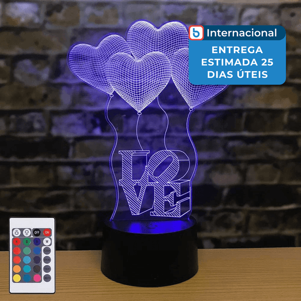 Lâmpada Azimom 3D USB Love Colorido A-MBI