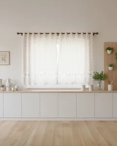 Cortina para Cozinha Bella Janela 220cm x 120cm Xadrez Bege UN
