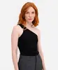 blusa ombro único feminina de tricot com fivela preta PP