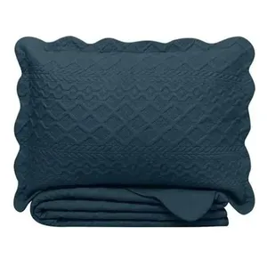 Kit Colcha Queen Ilusion Orla 100% Poliéster Cor 19-4227 Marinho 3 Peças 240x260cm 118044038672 - Camesa