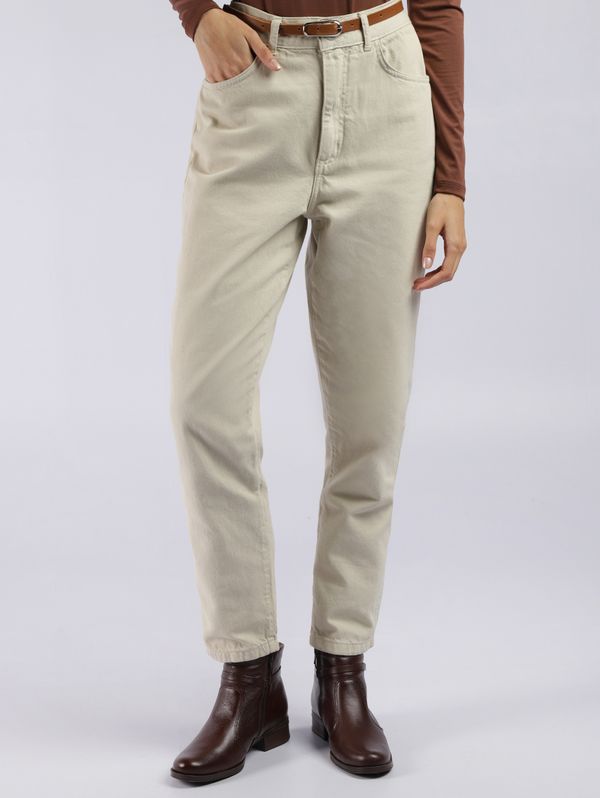 Calça Sarja Mom Com Cinto Feminina BEGE 40