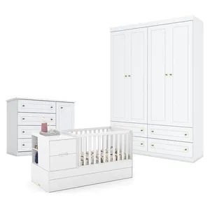 Quarto De Bebê Americano 4 Portas Com Berço Americano Multifuncional Formare Branco Acetinado - Matic - Henn