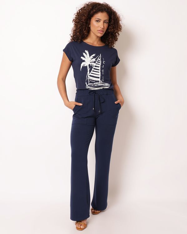 Calça Feminina Reta Viscose com Bolsos Marinho XG