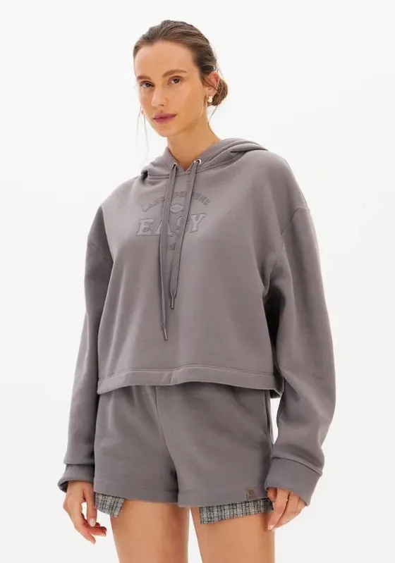 Moletom Cropped Com Capuz Oversized Cinza GG