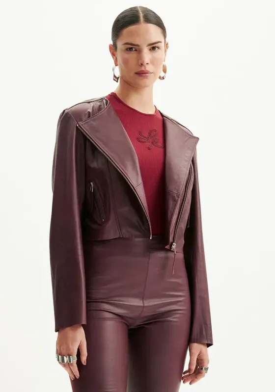 Jaqueta De Couro Biker Roxo GG