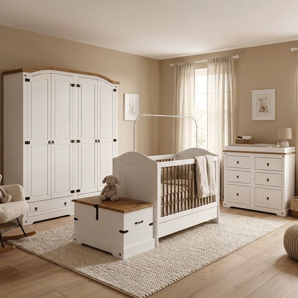 Conjunto Quarto de Bebê 5 Peças 212x77cm Creme/Carvalho