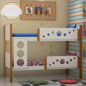 Beliche Solteiro Star com Luminária Nuvem para Quarto Infantil MDF Branco com Mel Star Beliche Solteiro Star com Luminária Nuvem Infantil MDF Branco Star