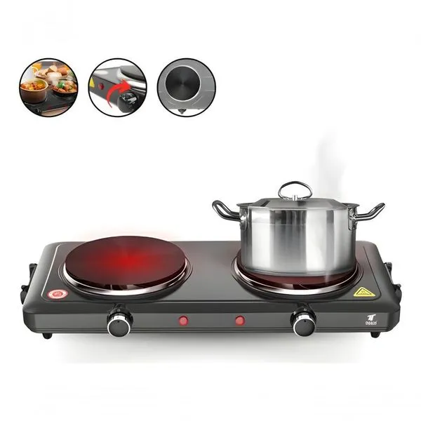 Fogareiro Elétrico 2 Bocas Portátil 110V de Ferro com 5 Níveis de Temperatura 2000W Preto Clink Fogareiro Elétrico 2 Bocas Portátil 110V com 5 Níveis de Temperatura 2000W Preto Clink
