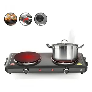 Fogareiro Elétrico 2 Bocas Portátil 110V de Ferro com 5 Níveis de Temperatura 2000W Preto Clink Fogareiro Elétrico 2 Bocas Portátil 110V com 5 Níveis de Temperatura 2000W Preto Clink