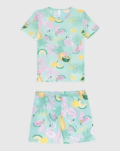 Pijama Infantil Menina Estampado Camiseta Manga Curta Em Algodão Malwee Kids Azul - 14