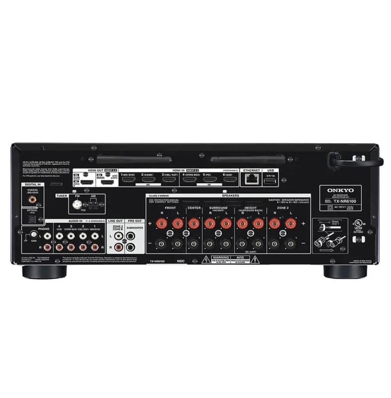 Onkyo TX-NR6100 Receiver 7.2CH Dolby Atmos THX HDMI 2.1 COM 8K e Zona 2 -120v