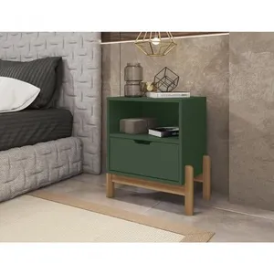 Mesa De Cabeceira C- Nicho E Gaveteiro Porta Itens Antares Verde Oliva