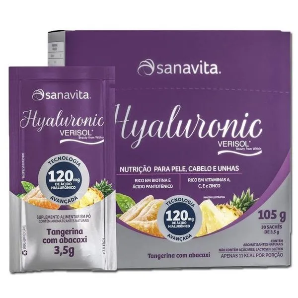 Hyaluronic Sanavita Verisol Hidrolisado Tangerina e Abacaxi 30 Sachês Hyaluronic Sanavita Verisol Hidrolisado 30 Sach?s Tangerina e Abacaxi