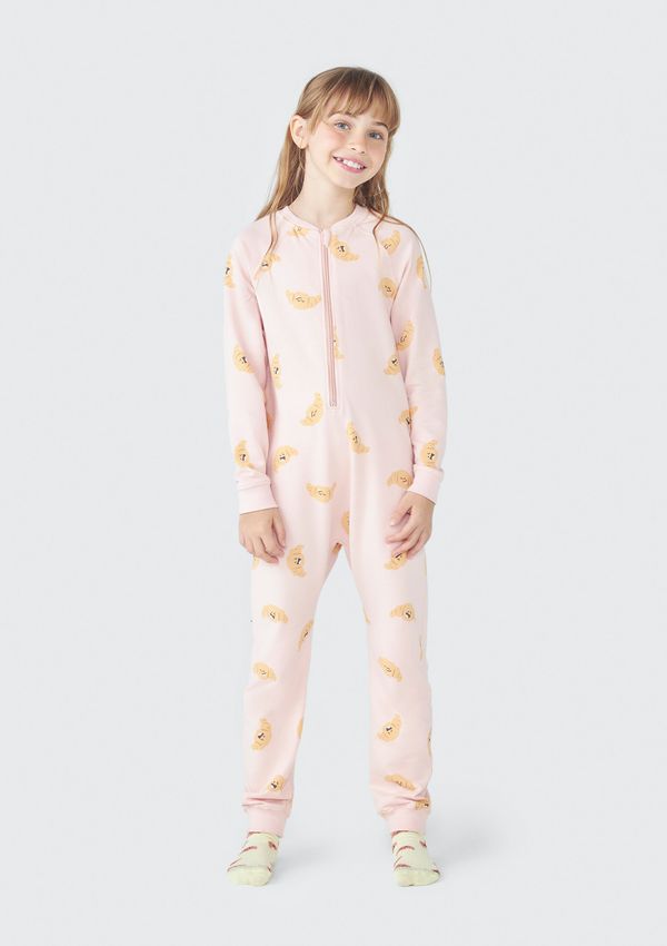 Pijama Macacão Infantil Unissex Em Moletom - Rosa 012