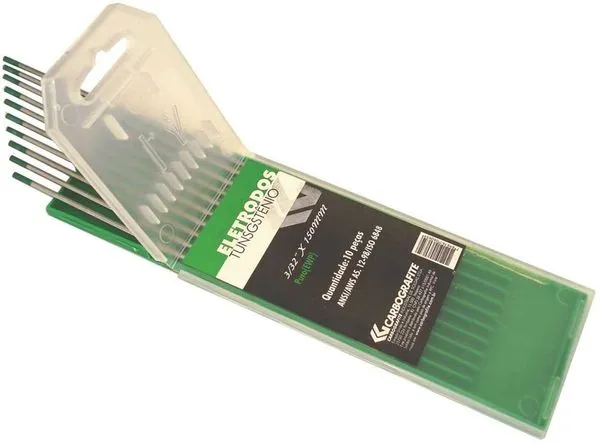 Eletrodo de Tungstênio 2,4mm Ponta Verde para Alumínio 10 peças CARBOGRAFITE