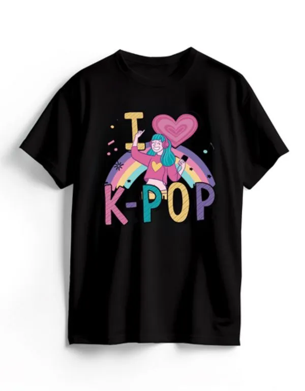 Camiseta de Algodão Preta K-Pop Cute M / Preto