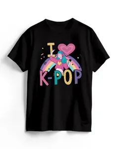 Camiseta de Algodão Preta K-Pop Cute G / Preto