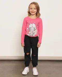 Calça Infantil Crepe Jogger Com Recortes Preta 4