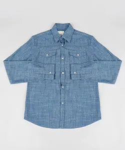 Camisa Jeans Infantil Chambray Manga Longa Azul Escuro 10