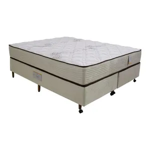 Cama Box Queen Size Castor Dome One Revestida em Tecido Suede + Colchão com Molejo Tecnopedic e Revestimento em Malha 27x158x198cm Bege