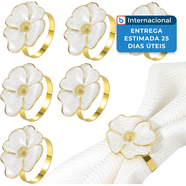 Porta-Guardanapo 6 Unidades Lewondr Flores Brancas A-MBI