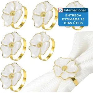 Porta-Guardanapo 6 Unidades Lewondr Flores Brancas A-MBI