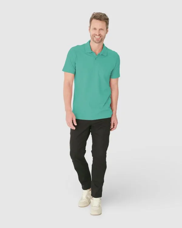 Camisa Polo Básica Masculina Gola Retilínea Em Piquet Stretch Verde - P