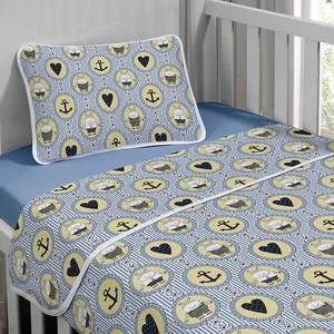 Jogo Baby Berço Nino Malha Puro Algodão Estampado Anti Pilling Azul 3 Peças Tecebem Jogo De Cama Tecebem Malha Berço Estampado Nino 3 Peças Azul