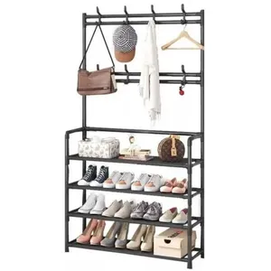 Arara Multifuncional com Cabideiro e Sapateira em Metal e Plástico Reforçado 26cm Preto Yeet Arara Multifuncional com Cabideiro e Sapateira em Metal e Plástico Reforçado Preto Yeet