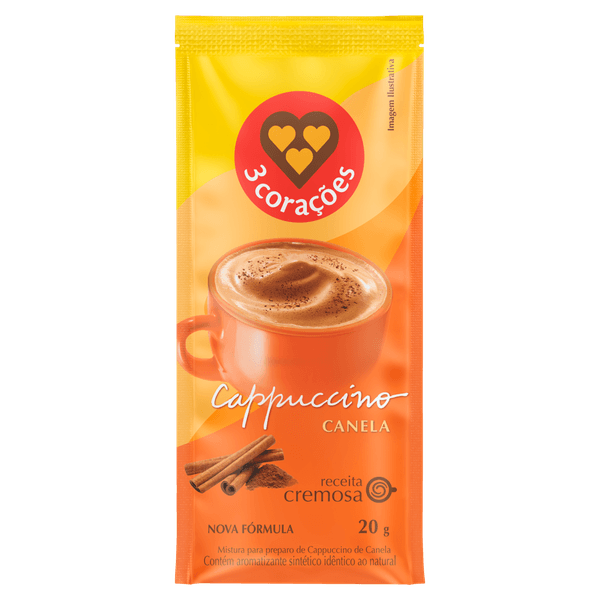 Cappuccino Solúvel 3 Corações Canela 20g