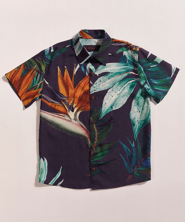 Camisa Infantil Kids Pipe Tal Pai Tal Filho Floral Tropical Manga Curta Azul Marinho 4