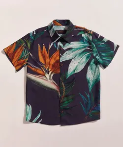 Camisa Infantil Kids Pipe Tal Pai Tal Filho Floral Tropical Manga Curta Azul Marinho 10